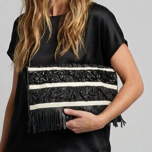 Vintage '80s Glam Artisan Lambskin Python Art Purse XL Convertible Clutch Bag